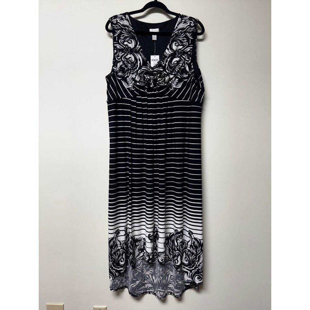 NWT - CHICO'S Striped Hi/Low Sandy Dress Black/White, Sz 4 (XXL)